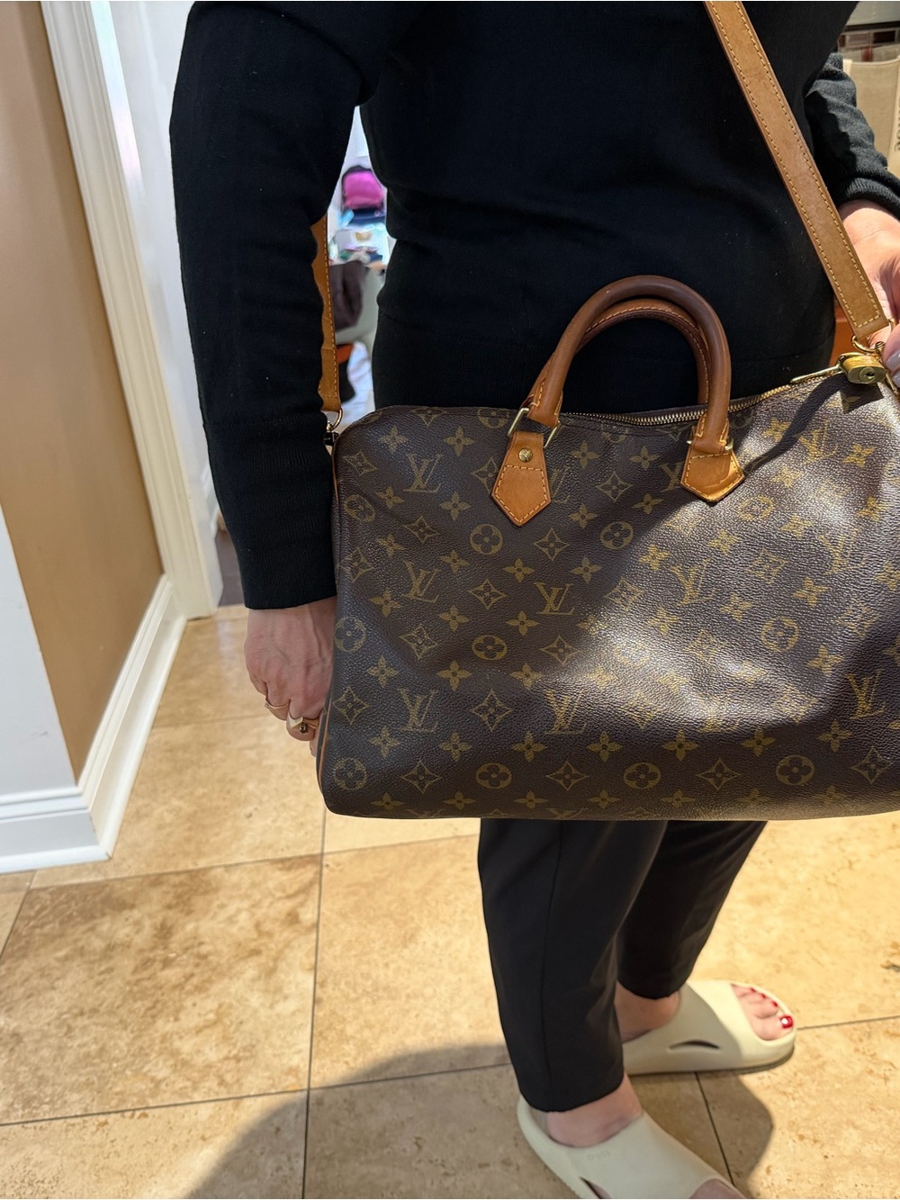 Louis Vuitton Brown Monogram Canvas Duffel with Tan Leather Trim